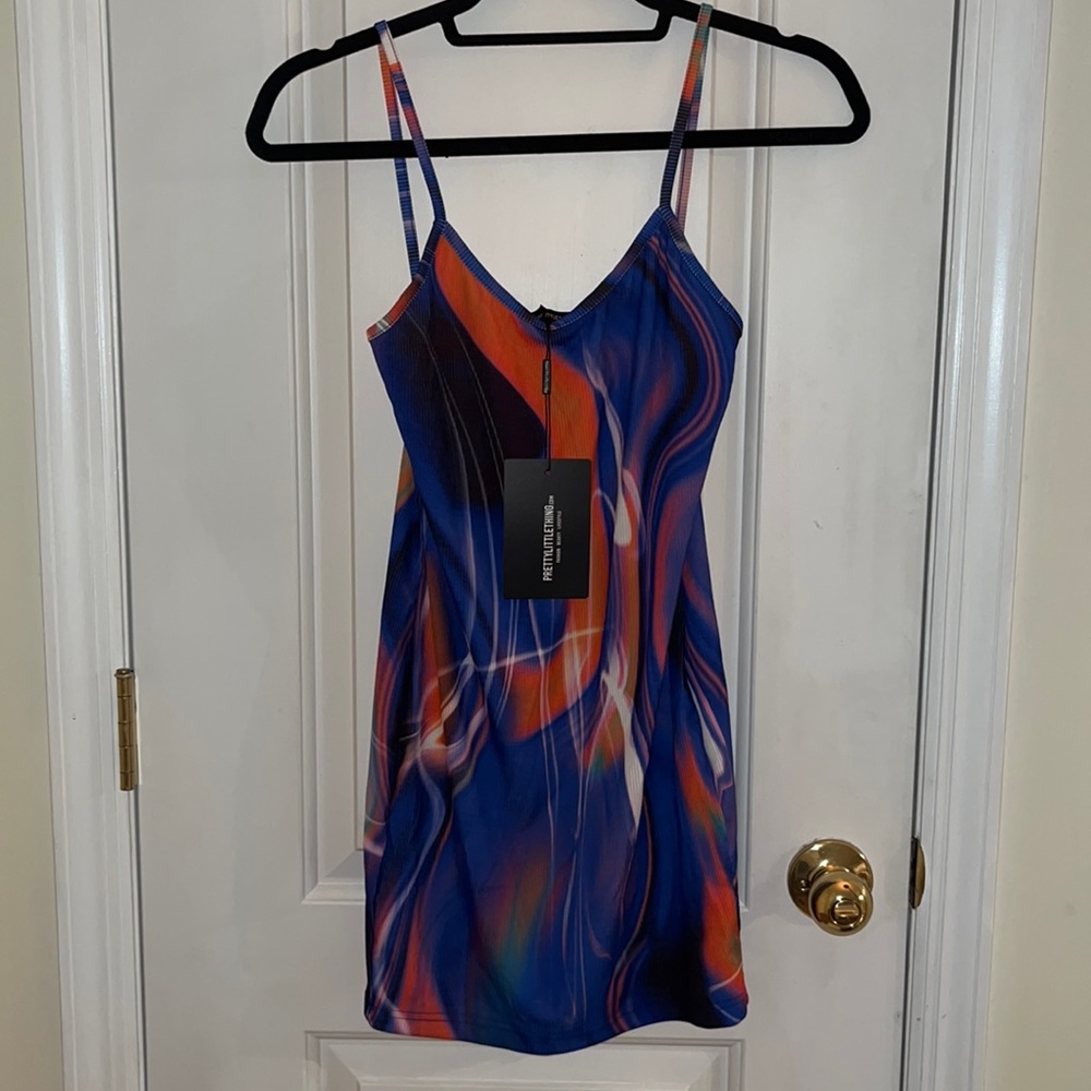 NWT Womens Multi Abstract Print Strappy Bodycon Dress from PLT.